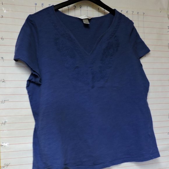 CHRISTOPHER & BANKS woman's embroidered neck Tee plus sz XL blue - Picture 2 of 9